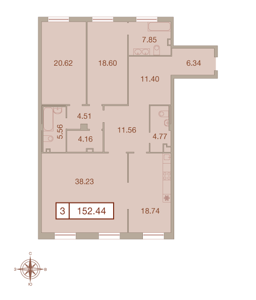 3-комнатная, 152 м² — ЖК ЖК Neva Haus (Нева Хаус)