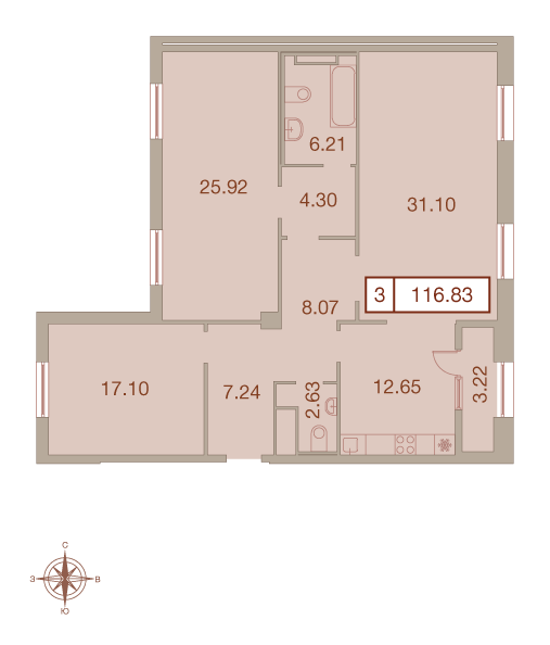 3-комнатная, 117 м² — ЖК ЖК Neva Haus (Нева Хаус)