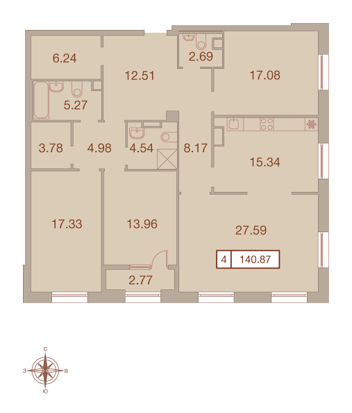 4-комнатная, 141 м² — ЖК ЖК Neva Haus (Нева Хаус)