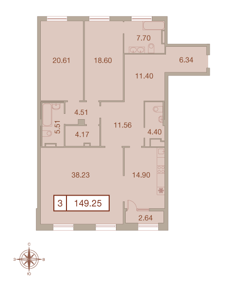 3-комнатная, 149 м² — ЖК ЖК Neva Haus (Нева Хаус)
