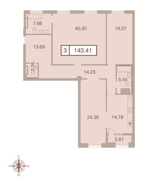 3-комнатная, 143 м² — ЖК ЖК Neva Haus (Нева Хаус)