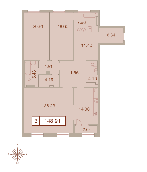 3-комнатная, 149 м² — ЖК ЖК Neva Haus (Нева Хаус)