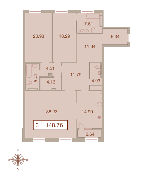 3-комнатная, 149 м² — ЖК ЖК Neva Haus (Нева Хаус)