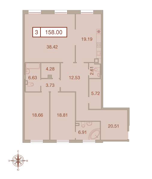 3-комнатная, 158 м² — ЖК ЖК Neva Haus (Нева Хаус)