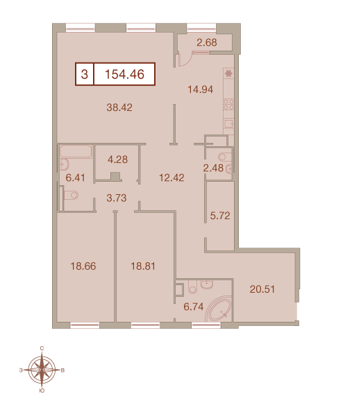 3-комнатная, 155 м² — ЖК ЖК Neva Haus (Нева Хаус)