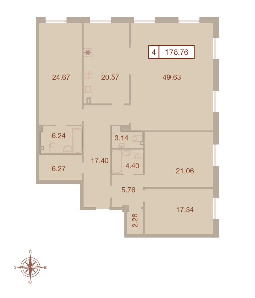 4-комнатная, 179 м² — ЖК ЖК Neva Haus (Нева Хаус)