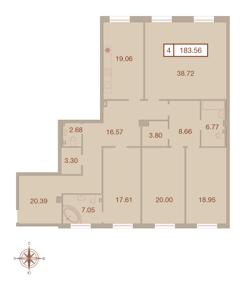 4-комнатная, 184 м² — ЖК ЖК Neva Haus (Нева Хаус)