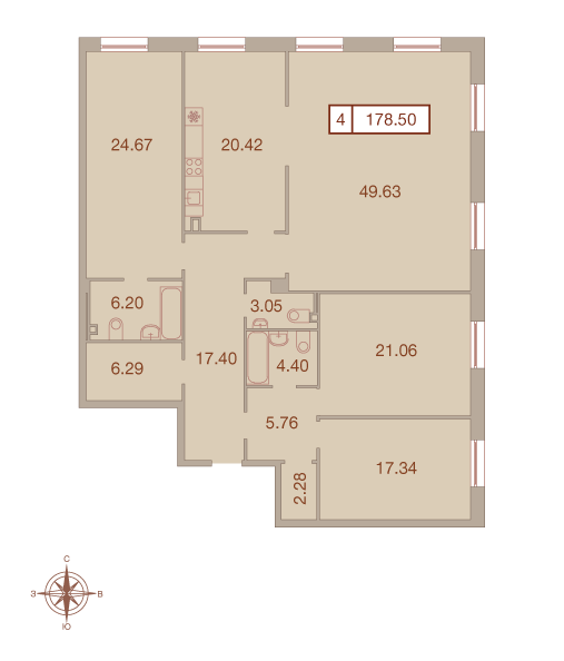 4-комнатная, 179 м² — ЖК ЖК Neva Haus (Нева Хаус)