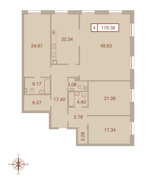 4-комнатная, 178 м² — ЖК ЖК Neva Haus (Нева Хаус)