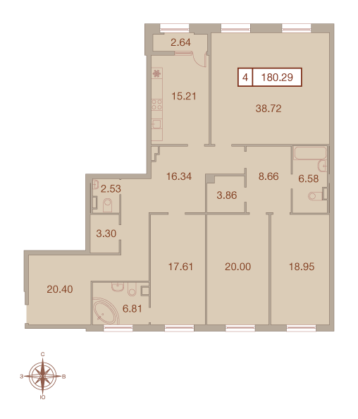 4-комнатная, 180 м² — ЖК ЖК Neva Haus (Нева Хаус)