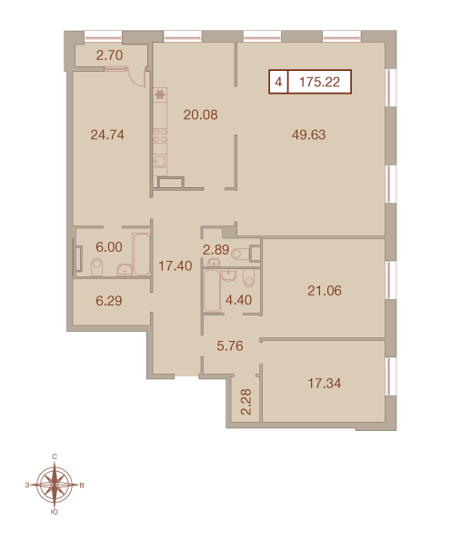 4-комнатная, 175 м² — ЖК ЖК Neva Haus (Нева Хаус)