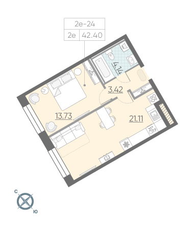 1-комнатная, 42 м² — ЖК ЖК Riviere Noire (Ривьер Нуар)