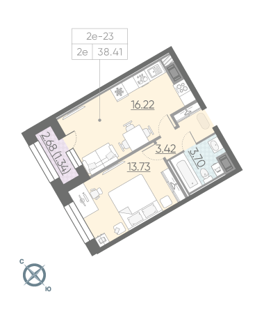 1-комнатная, 38 м² — ЖК ЖК Riviere Noire (Ривьер Нуар)