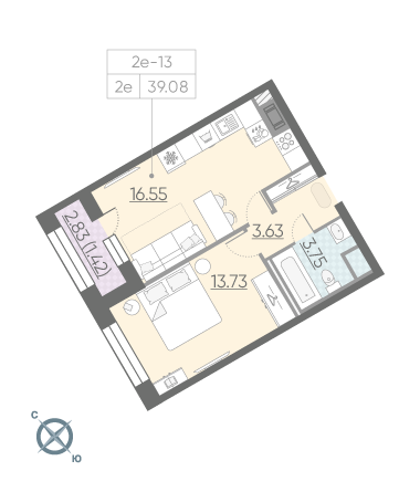 1-комнатная, 39 м² — ЖК ЖК Riviere Noire (Ривьер Нуар)
