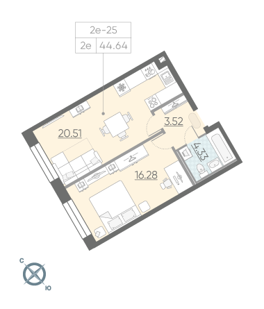 1-комнатная, 45 м² — ЖК ЖК Riviere Noire (Ривьер Нуар)