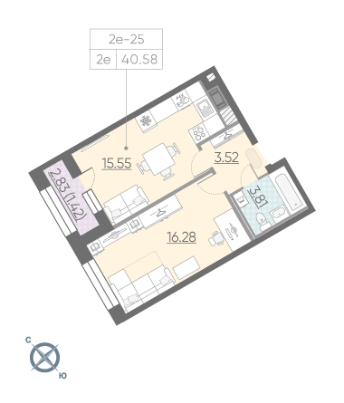 1-комнатная, 41 м² — ЖК ЖК Riviere Noire (Ривьер Нуар)