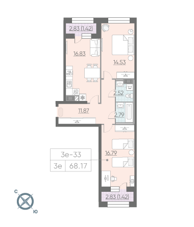 2-комнатная, 68 м² — ЖК ЖК Riviere Noire (Ривьер Нуар)