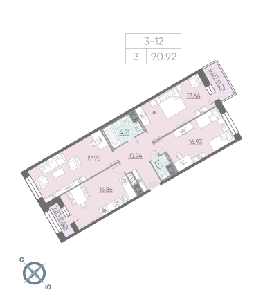 3-комнатная, 91 м² — ЖК ЖК Riviere Noire (Ривьер Нуар)