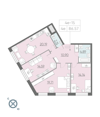 3-комнатная, 87 м² — ЖК ЖК Riviere Noire (Ривьер Нуар)