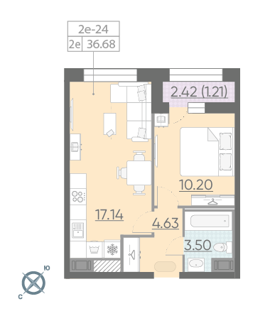 1-комнатная, 37 м² — ЖК ЖК Riviere Noire (Ривьер Нуар)