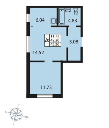 1-комнатная, 42 м² — ЖК ЖК Звездный дуэт