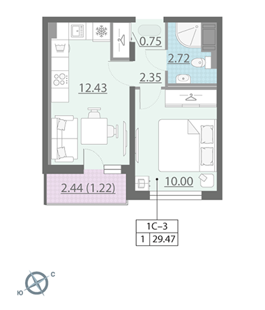 1-комнатная, 30 м² — ЖК ЖК Ручьи
