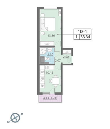 1-комнатная, 33 м² — ЖК ЖК Ручьи