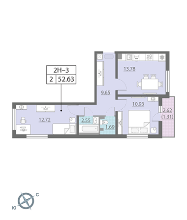 2-комнатная, 53 м² — ЖК ЖК Ручьи