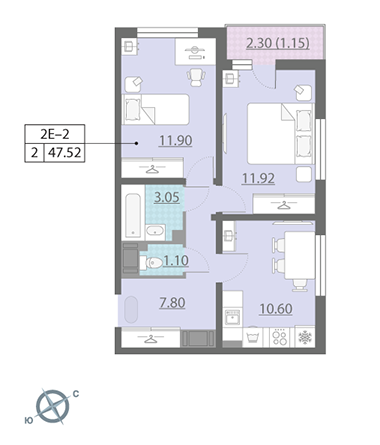 1-комнатная, 48 м² — ЖК ЖК Ручьи