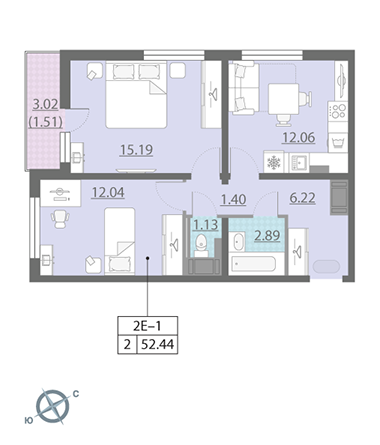 1-комнатная, 52 м² — ЖК ЖК Ручьи