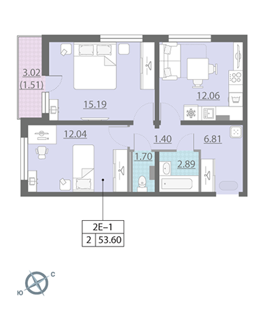 1-комнатная, 54 м² — ЖК ЖК Ручьи