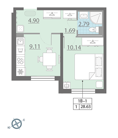 1-комнатная, 29 м² — ЖК ЖК Ручьи