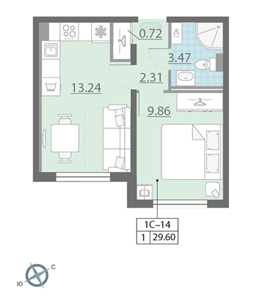 1-комнатная, 30 м² — ЖК ЖК Ручьи