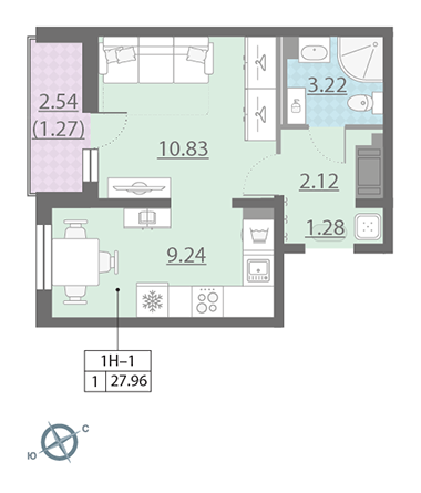 1-комнатная, 28 м² — ЖК ЖК Ручьи