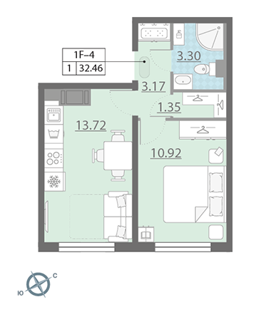 1-комнатная, 33 м² — ЖК ЖК Ручьи