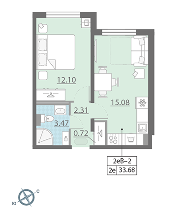 1-комнатная, 34 м² — ЖК ЖК Ручьи