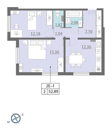 1-комнатная, 53 м² — ЖК ЖК Ручьи
