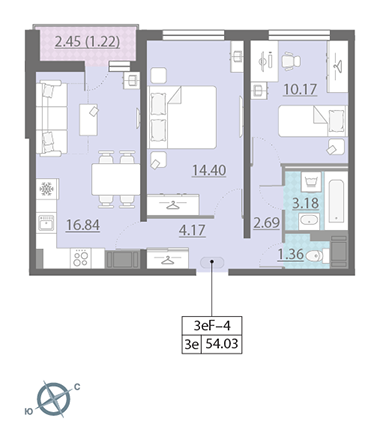 2-комнатная, 54 м² — ЖК ЖК Ручьи
