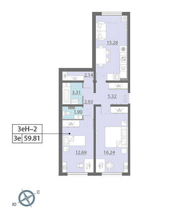 2-комнатная, 60 м² — ЖК ЖК Ручьи