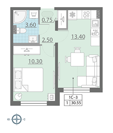 1-комнатная, 31 м² — ЖК ЖК Ручьи