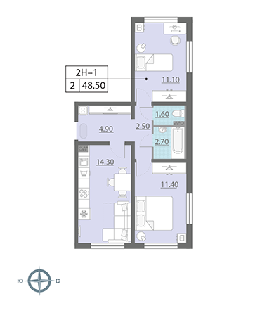 2-комнатная, 49 м² — ЖК ЖК Ручьи