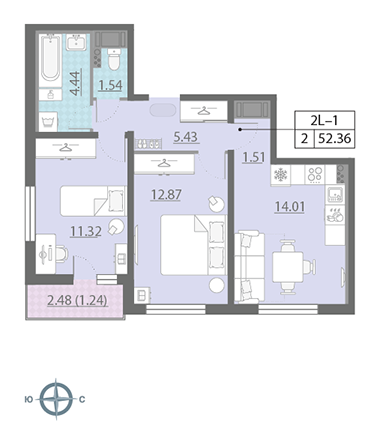 2-комнатная, 52 м² — ЖК ЖК Ручьи