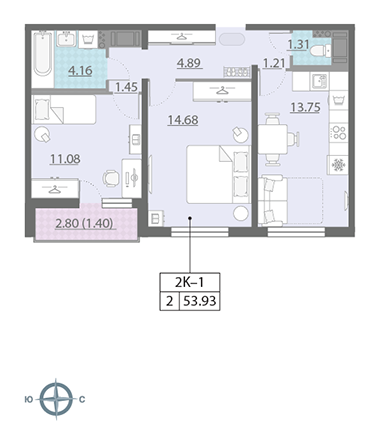 3-комнатная, 54 м² — ЖК ЖК Ручьи
