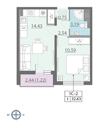1-комнатная, 33 м² — ЖК ЖК Ручьи