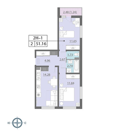 2-комнатная, 51 м² — ЖК ЖК Ручьи