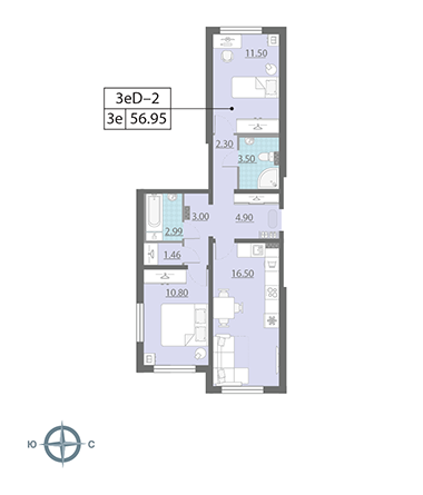2-комнатная, 57 м² — ЖК ЖК Ручьи
