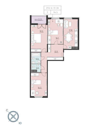 3-комнатная, 95 м² — ЖК ЖК Цивилизация на Неве
