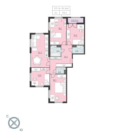 4-комнатная, 118 м² — ЖК ЖК Цивилизация на Неве