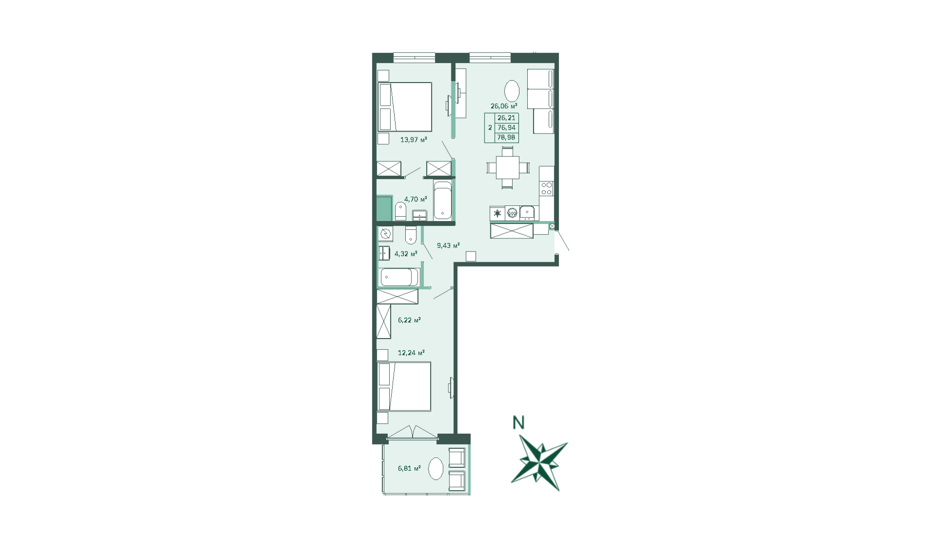 2-комнатная, 79 м² — ЖК ЖК Магнифика Резиденс (Magnifika Residence)