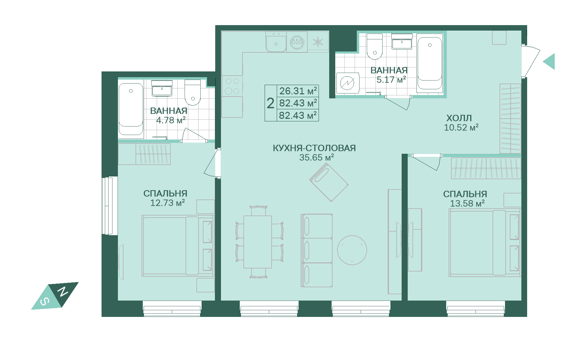 2-комнатная, 82 м² — ЖК ЖК Магнифика Резиденс (Magnifika Residence)
